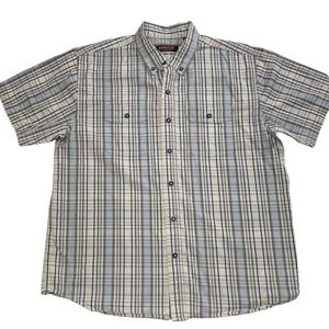 Ridgecut Toughwear Mens XL Plaid Short Sleeve Button Down Shirt Blue Tan Cotton